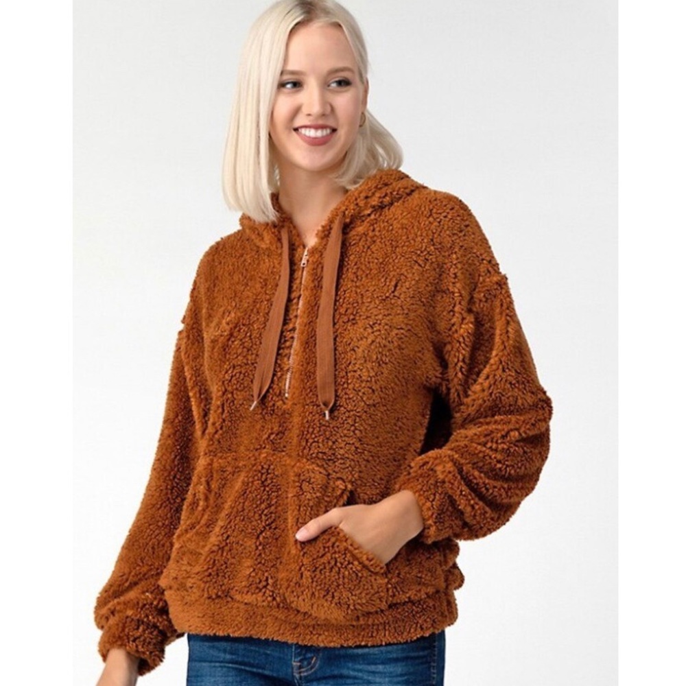 Terracotta Sherpa Fleece Zip UP Hoodie Top